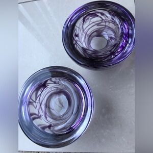 Set of two candle holder KOSTA BODA Atoll purple swirl